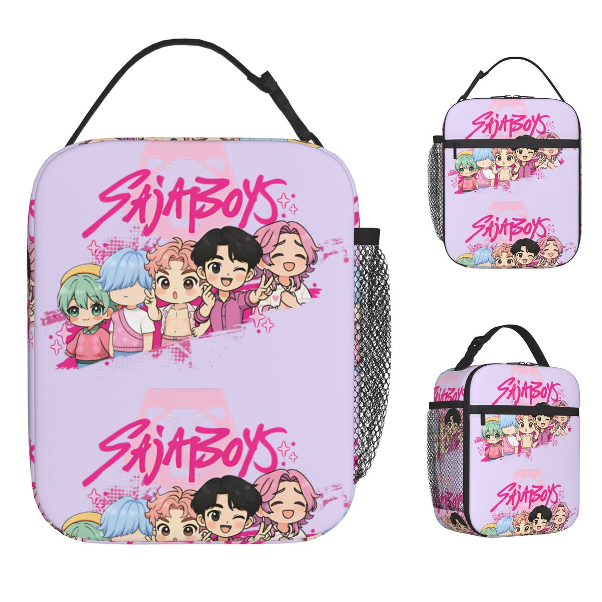 Chibi Kpop Boys Lunch Bag – Vintage Oxford Cooler Bag for Kids & Women