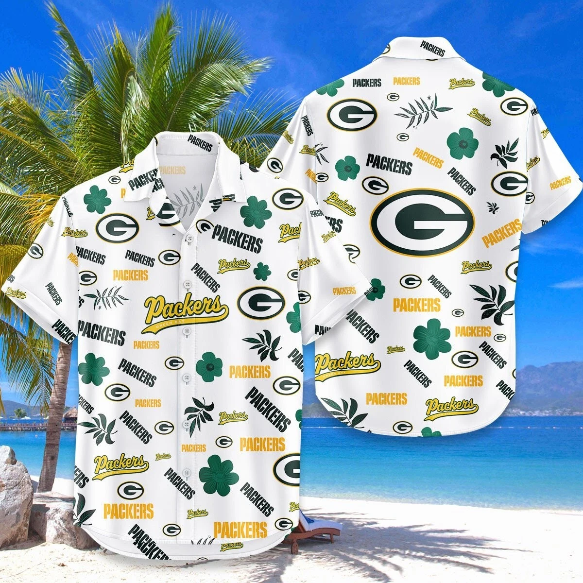 Green Bay Football Team Packerss Hawaiian Button Down Shirt