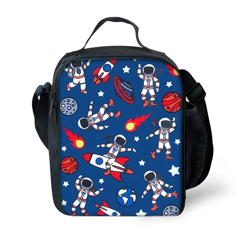 Rocket Astronaut Insulated Kids Lunch Bag, Waterproof Cartoon Student Lunch Box with Shoulder Strap, for Boys Girls, Picnic Use