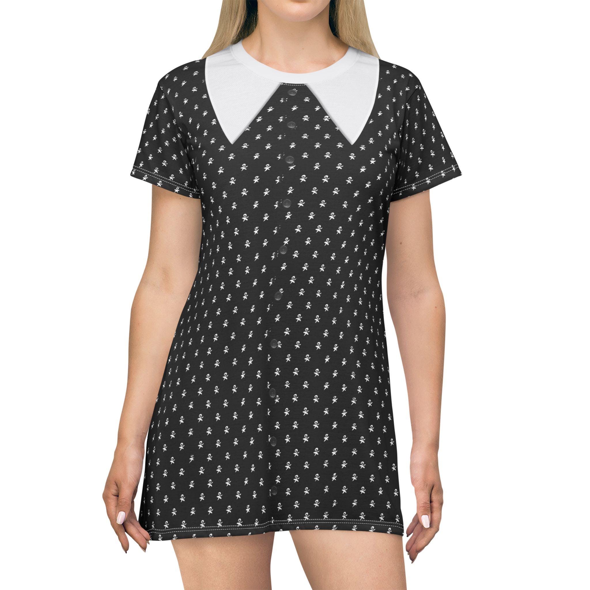 Addams Daughter Polka Dot Dress, Sad Girl Cosplay, Halloween Movies Costume