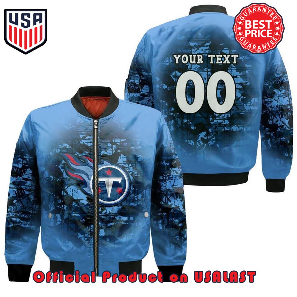 TENNESSEE TITANS BOMBER JACKET 3D PRINTED CAMOUFLAGE VINTAGE CUSTOM TEXT AND NUMBER