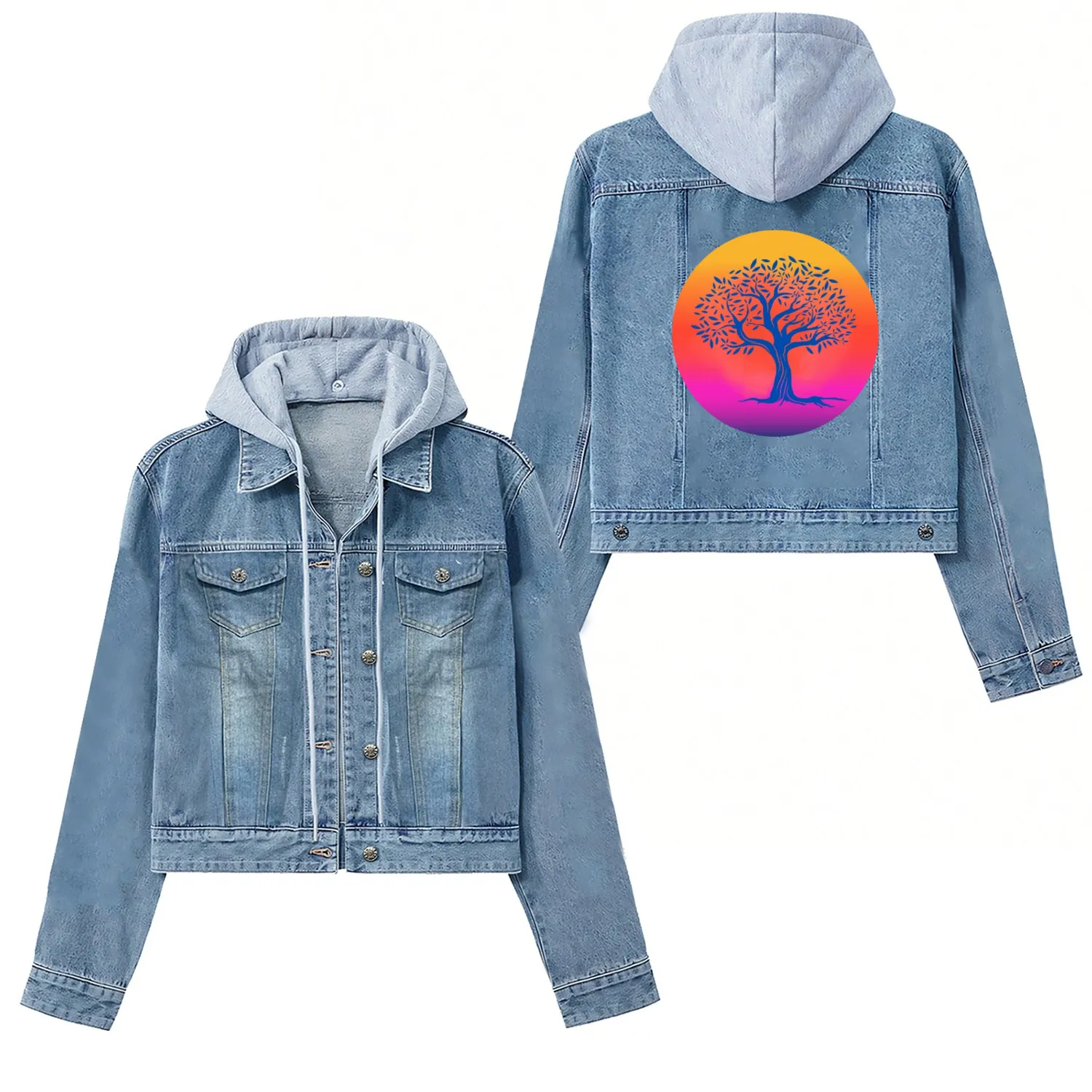 Sunset tree Women's Denim Jackets