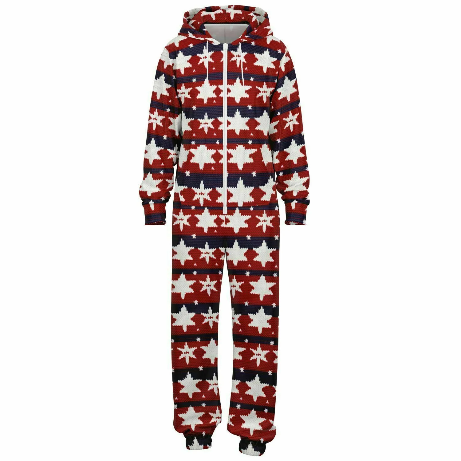 Americana Knitted Print Hooded Jumpsuit | Adult Jumpsuit | Adult Onesie