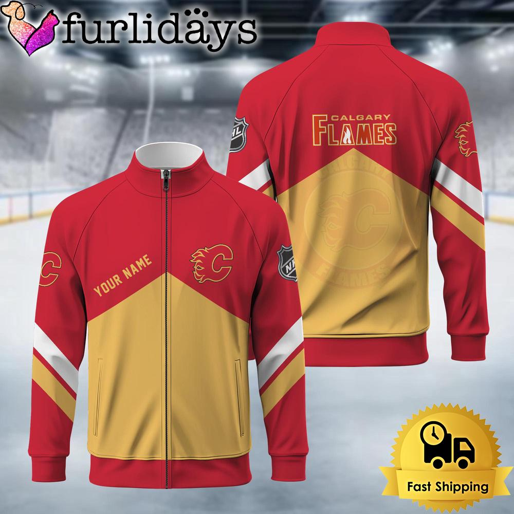 Calgary Flames Logo Custom Standing Neck Zipper Jacket