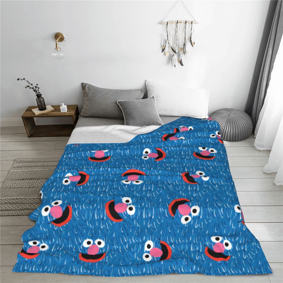 Grover Furry Face Cookies Monsters Blanket Flannel Winter Portable Super Soft Blanket for Bed Outdoor Quilt