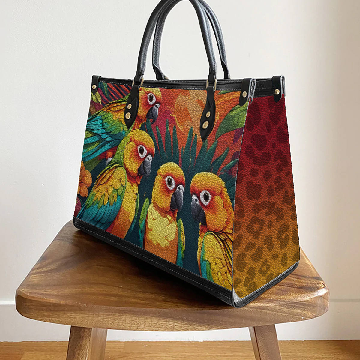 Sun Conure Parrot - Leather bag with cute animal print, Mother's day Gift