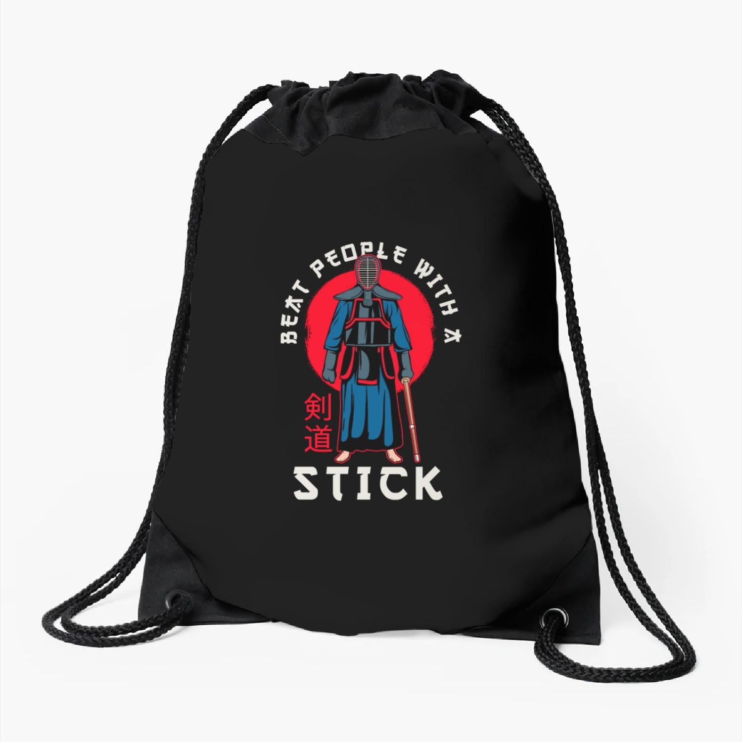 Beat People With A Stick Kendo Kenjutsu Japanese Drawstring Bags