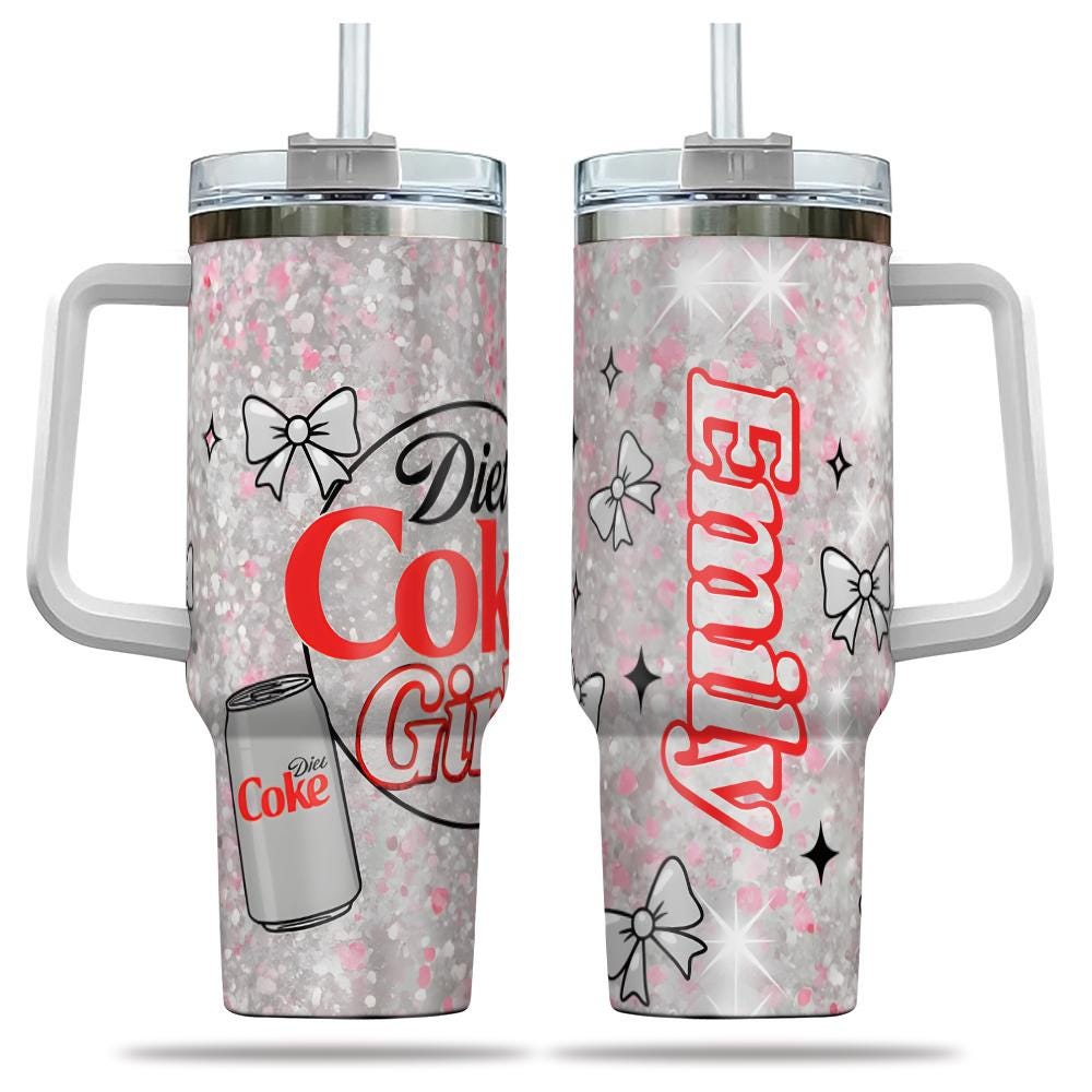Soda Girl Tumbler 40oz, Diet Coke Inspired Cup With Handle, Personalized Aesthetic Drinkware