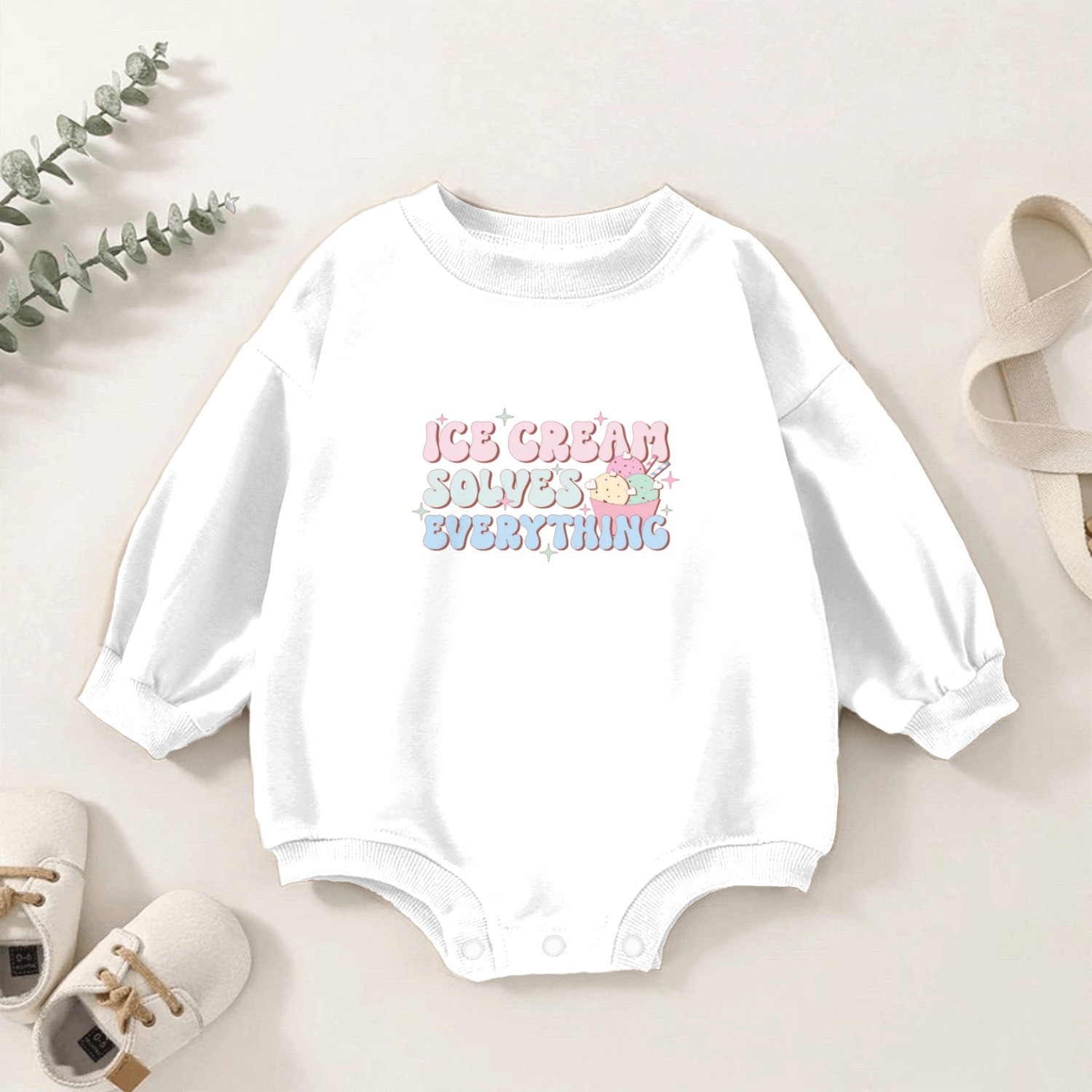 Ice Cream Solves Everything, Happy Summer Holiday Baby Romper Sweatshirts