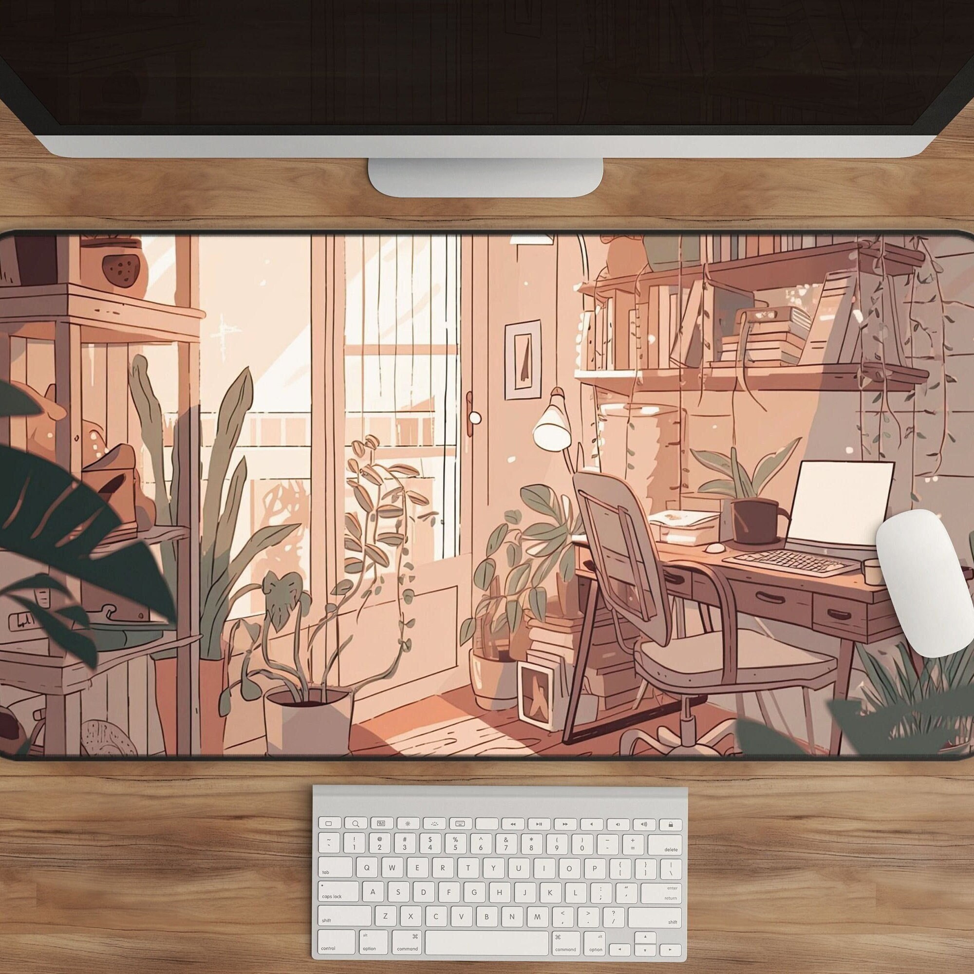 Lofi Anime Desk Mat, XL Kawaii Mousepad, Aesthetic Gaming Desk Mat