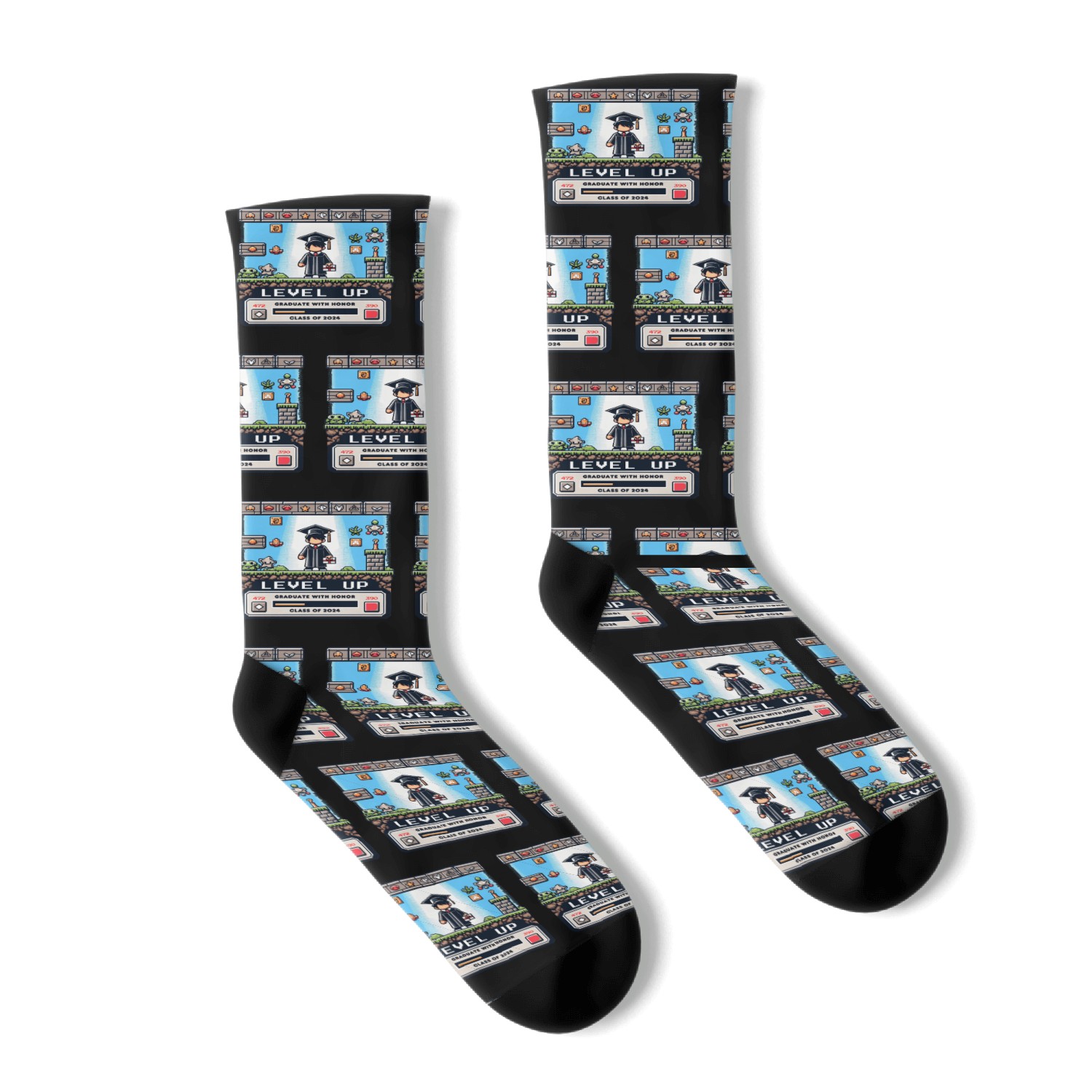 Pixel Perfect Grad: Level Up - Class of 2024 Socks