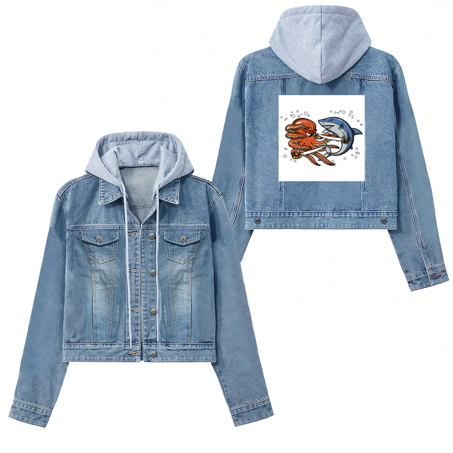 Octopus Shark Pirate Battle Women's Denim Jackets