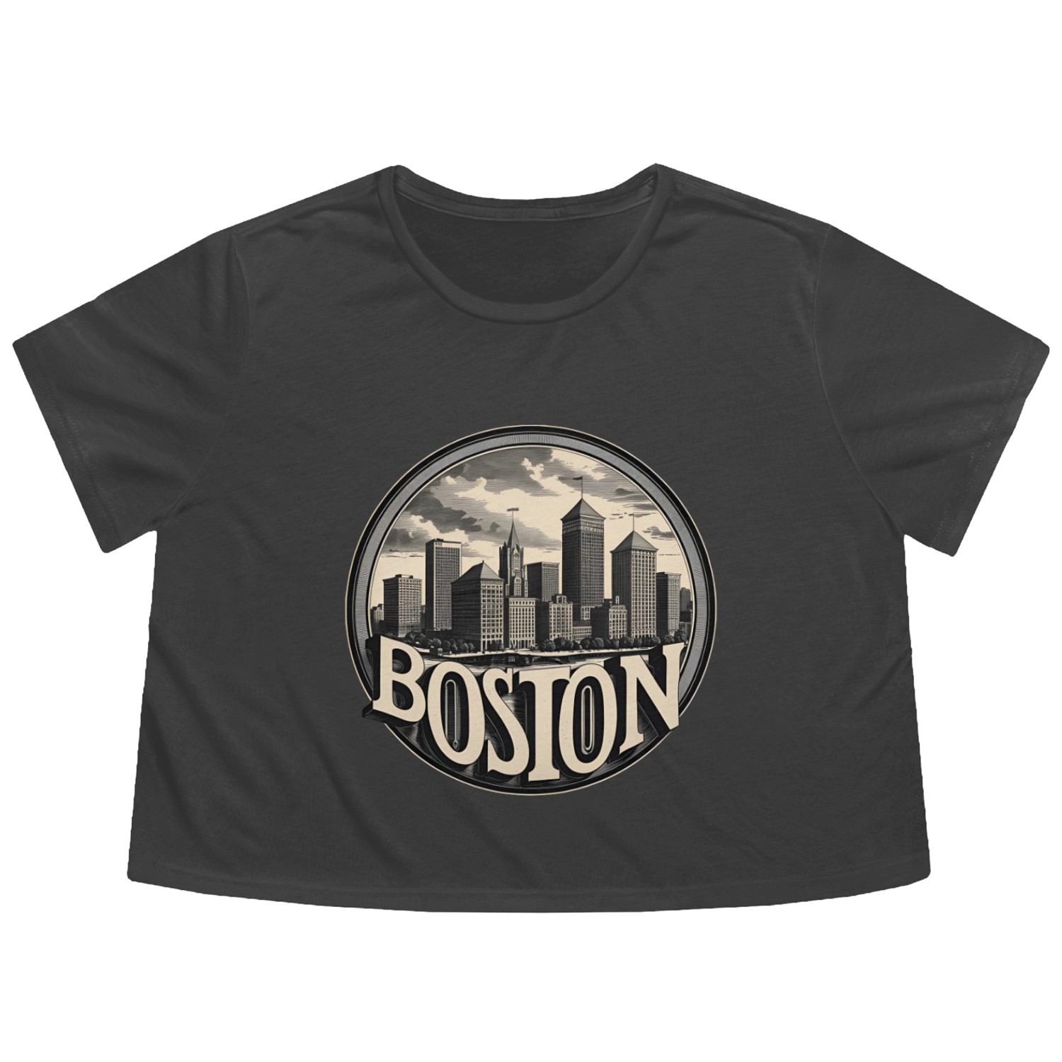 Skyscraper Skyline Boston Badge Flowy Cropped Tees