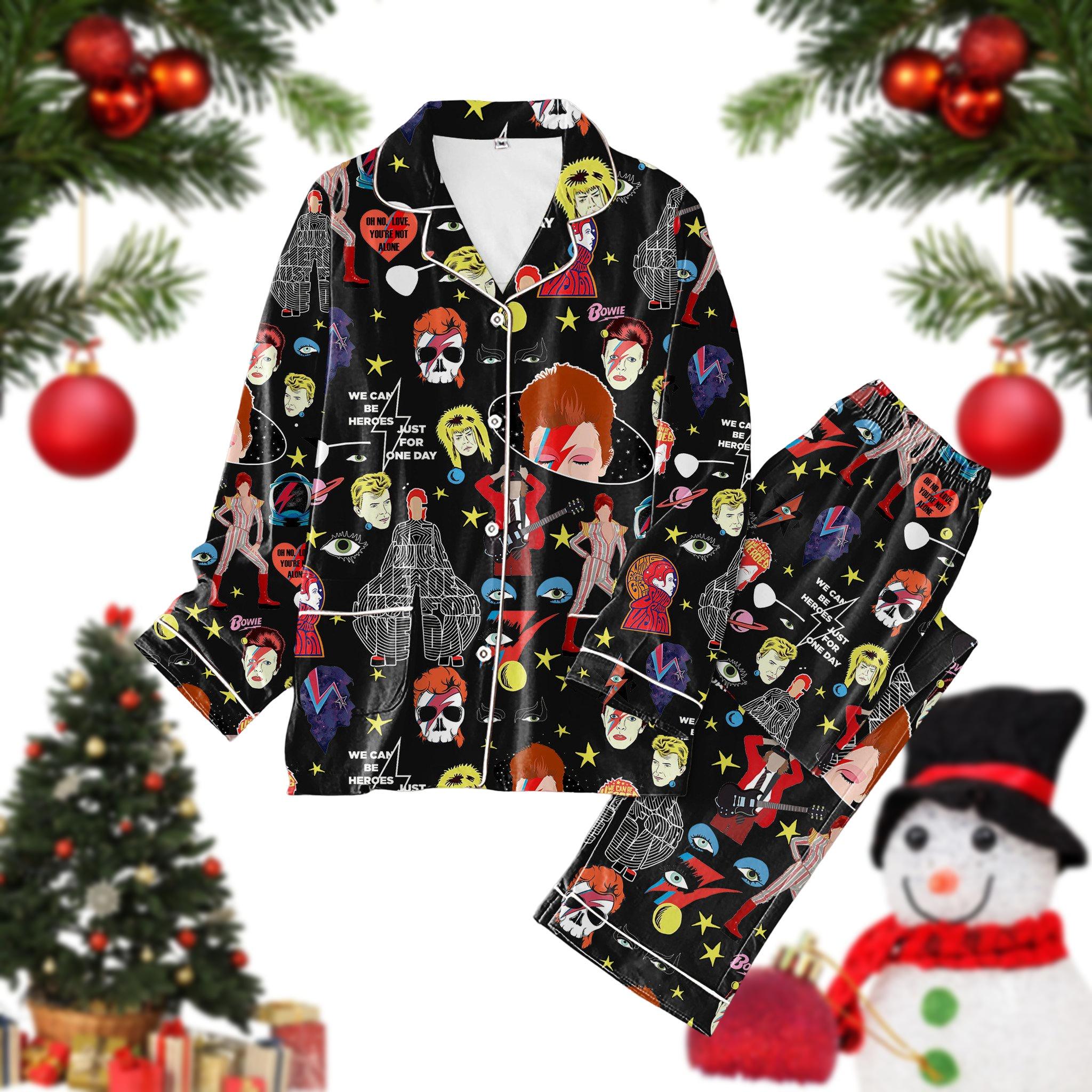 David Bowje Christmas Pajamas, David Bowje Holiday Pajamas, David Bowje Family Pajamas Set For Adult, David Bowje Pjs Christmas