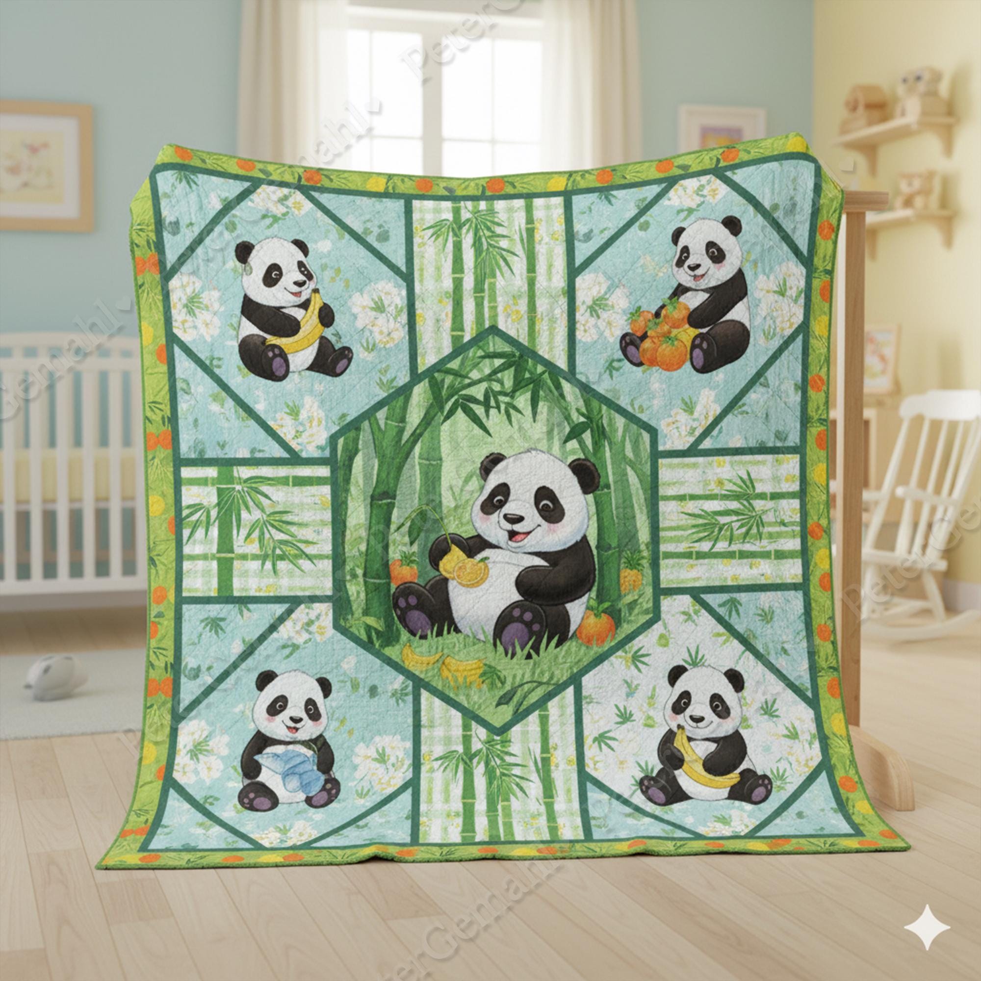 Panda Quilt Blanket, Cute Cartoon, Kids Room Bedding, Cozy Panda Blanket, Animated Animal Quilt, Panda Gift