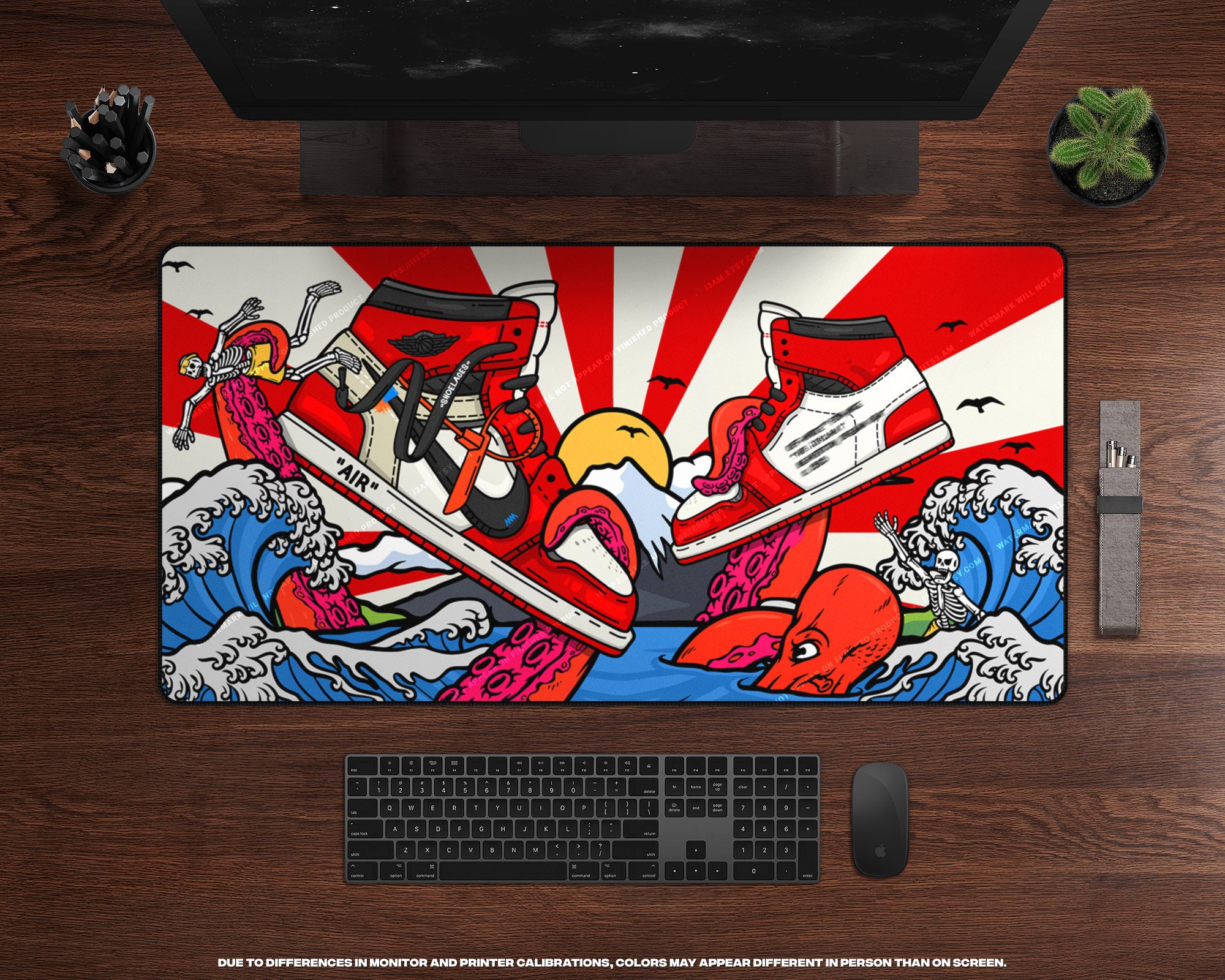 Japanese Waves Sneaker Desk Mat XL Gaming Mouse Pad, AJ Ones, Large Gaming Mat, Sneakerhead, Hypebeast Desk Accessories