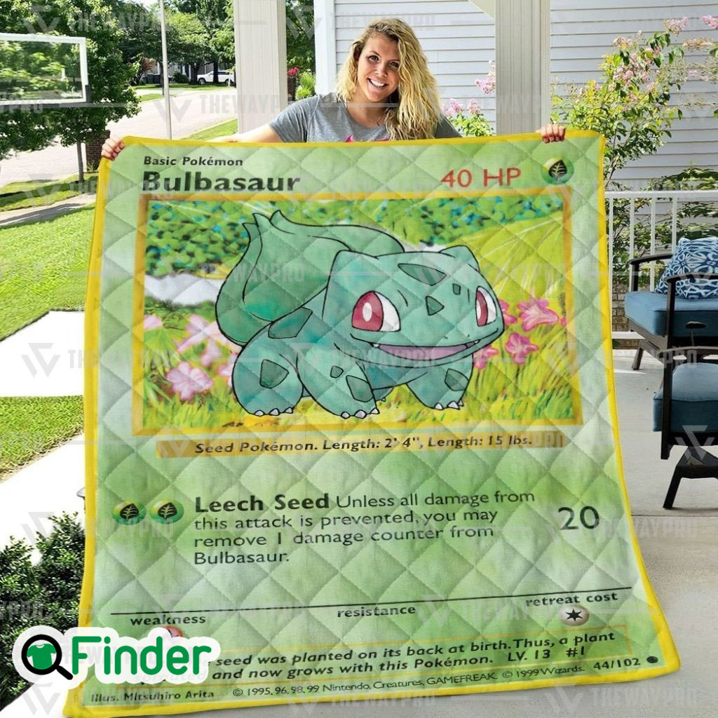 PKM Bulbasaur Trading Card Quilt Blanket
