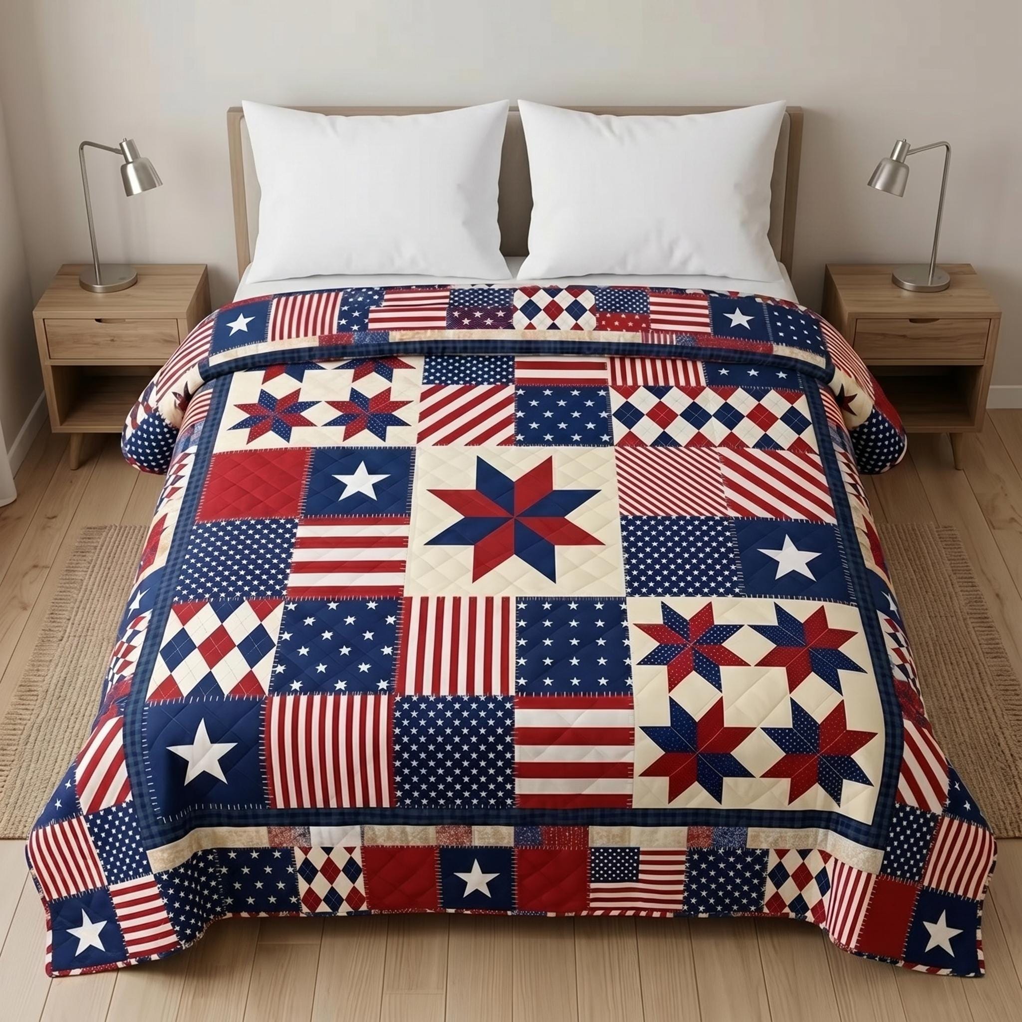 Freedom Crest Classic Quilt Blanket, Bedspread Throw Blanket, America 250th Gift, USA 250 Gift, 250th Anniversary Gift, Gift For Mom