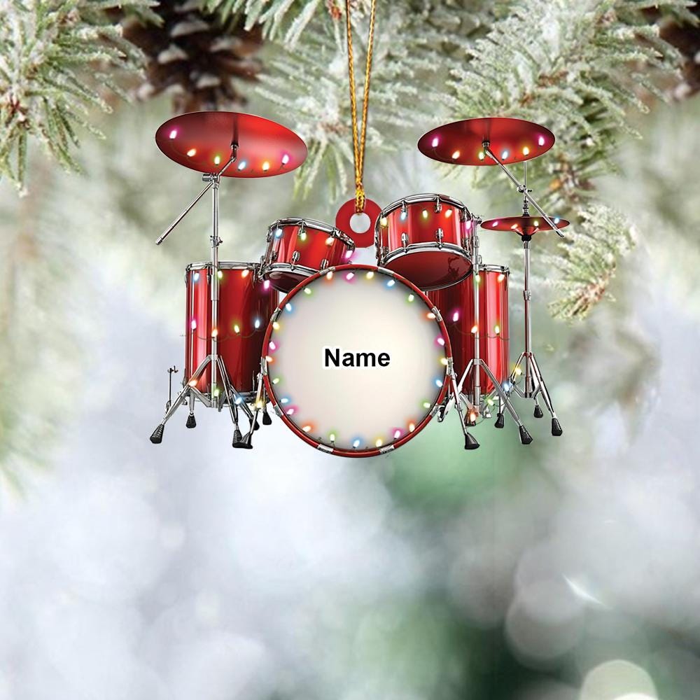 Personalized Drum Ornament, Drum Set Christmas Ornament, Drummer Holiday Ornament, Music Room Ornament Decor, Drum Band Gift