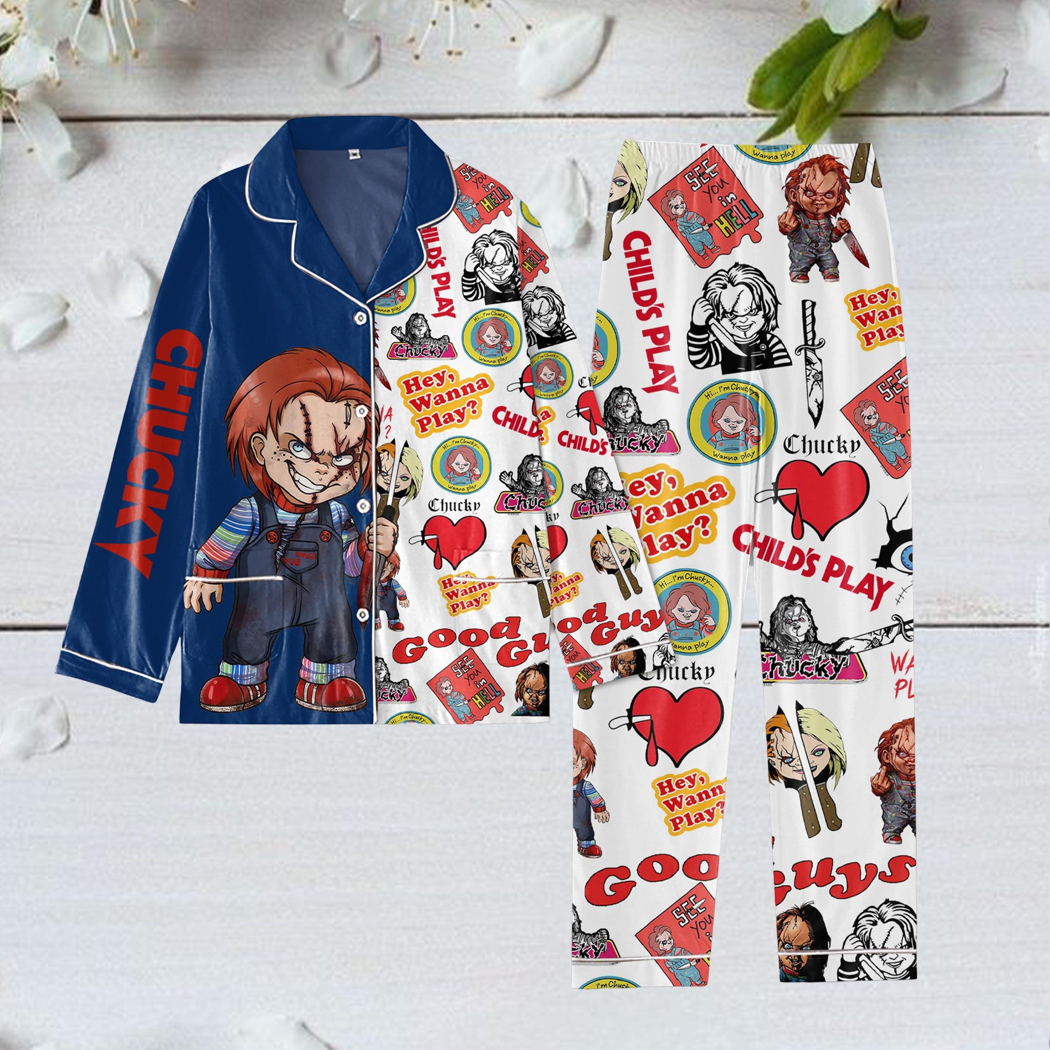 Chucky Doll Pajamas Set, Bride Of Chucky Pajamas, Chucky Doll Xmas Pajamas, Horror Movie Christmas Pajamas, Horror Character Gift
