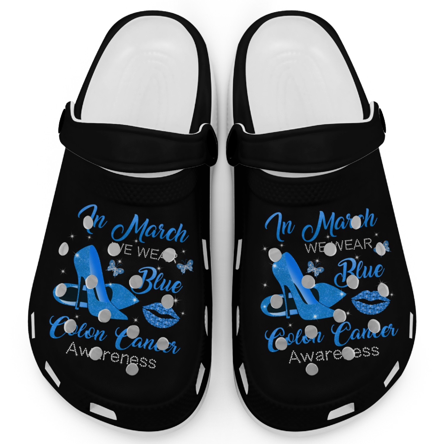 In March We Wear Blue High Heels Colon Cancer Awar Clogs