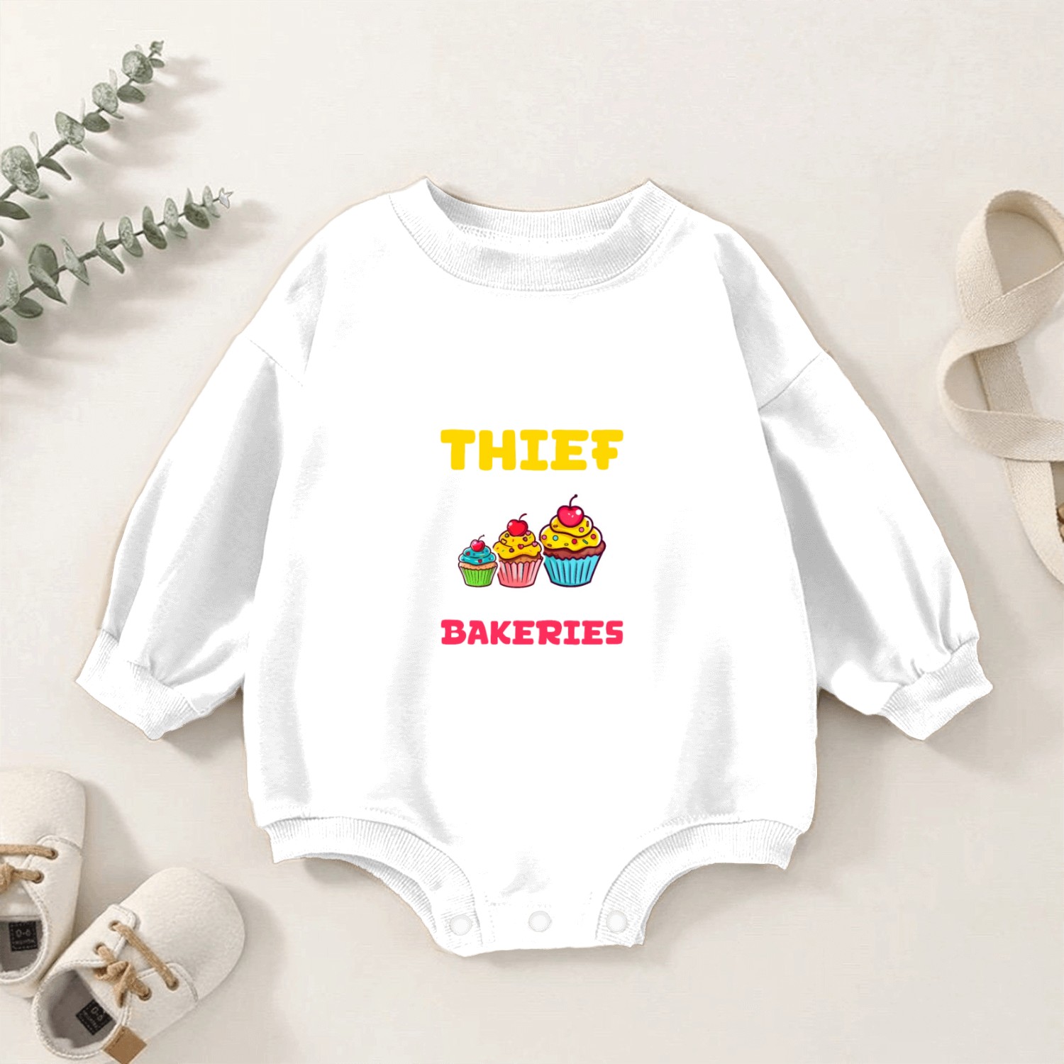 Cupcake Lover Thief: Wanted in Seven Bakeries Baby Romper Sweatshirts