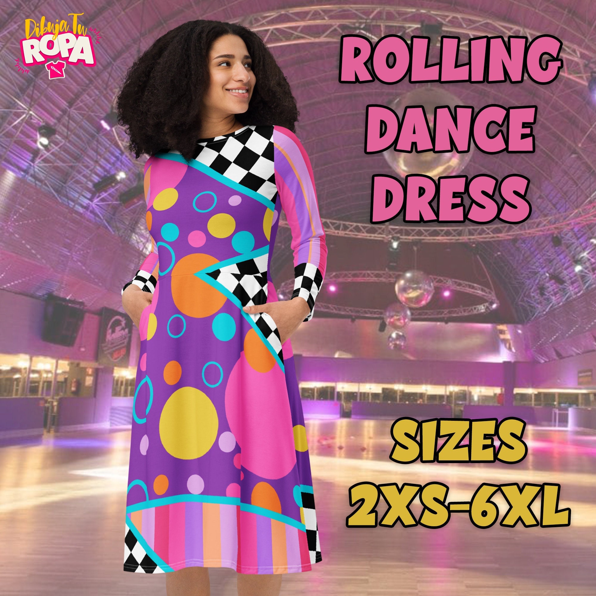Dress for Women 80s Roller Skate Dance / 80s Party / 80s Roller Skate / Midi Dress Long Skirt With Pockets / Roller Skating