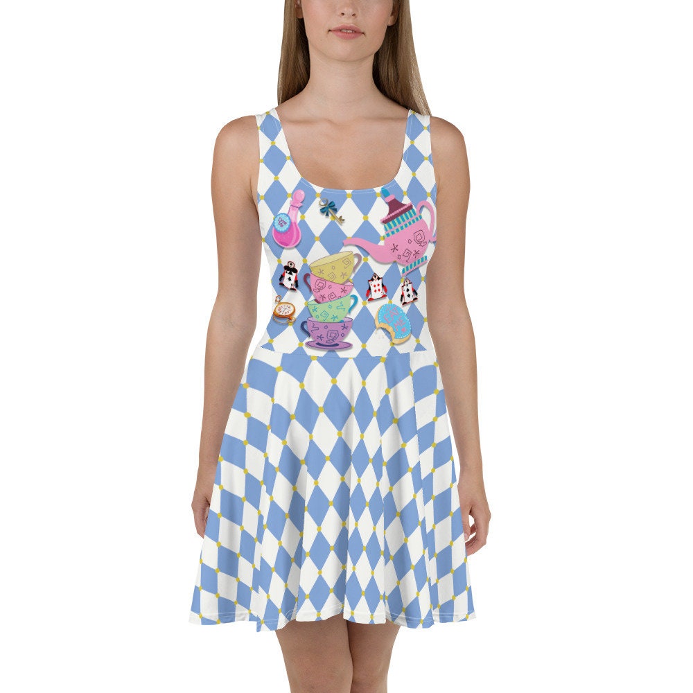 Tea Party Skater Dress – Fun Cartoon Style Casual Outfit for Women