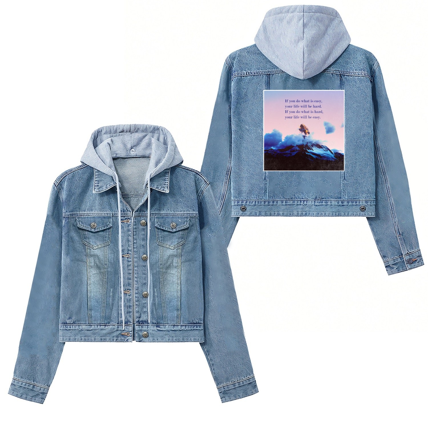 Motivation Quote Inspiration Success Sky Mountains Women's Denim Jackets