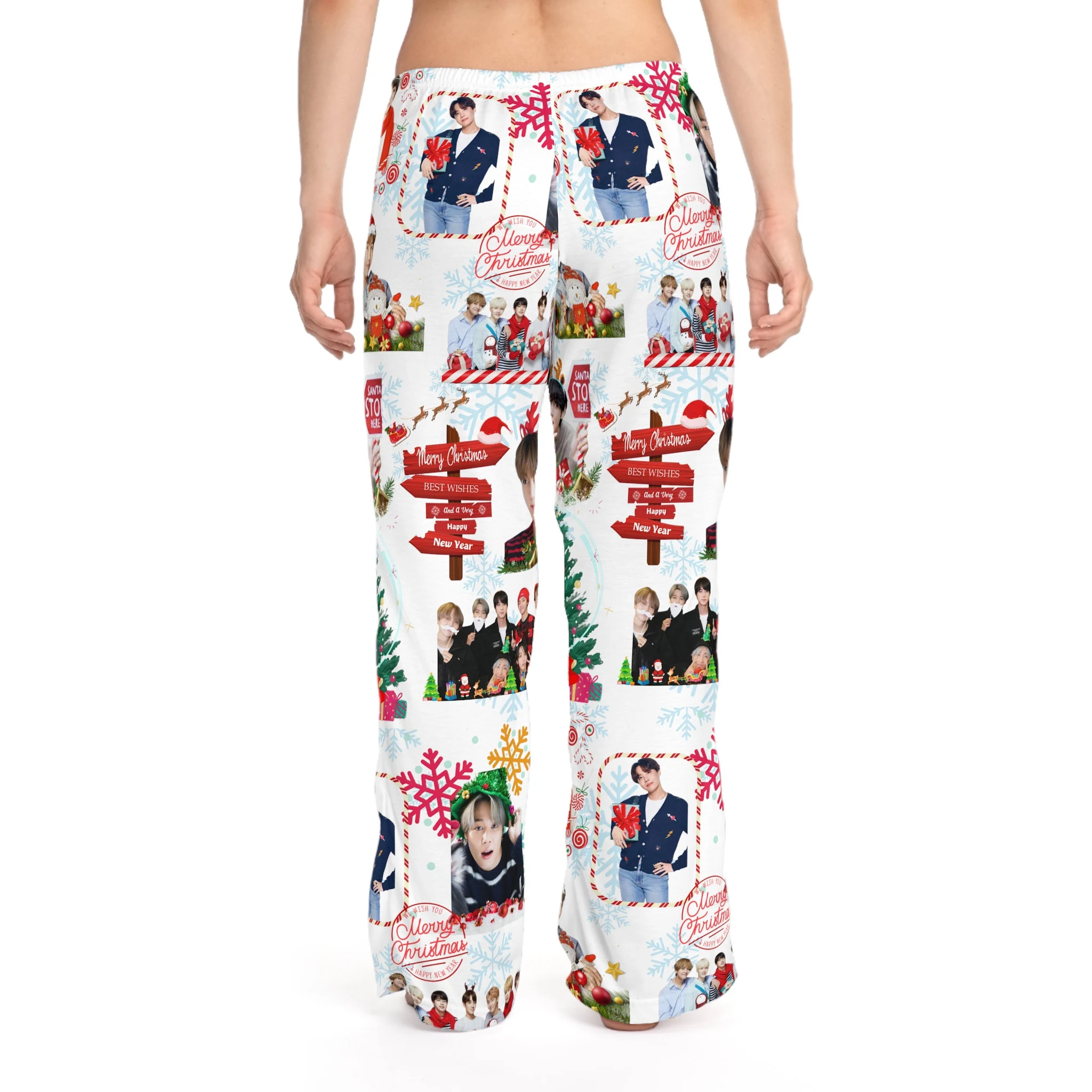 BTS OT7 Christmas Women's Pajama Pants, K-Pop Holiday Pajama, Gift for K-Pop Fans