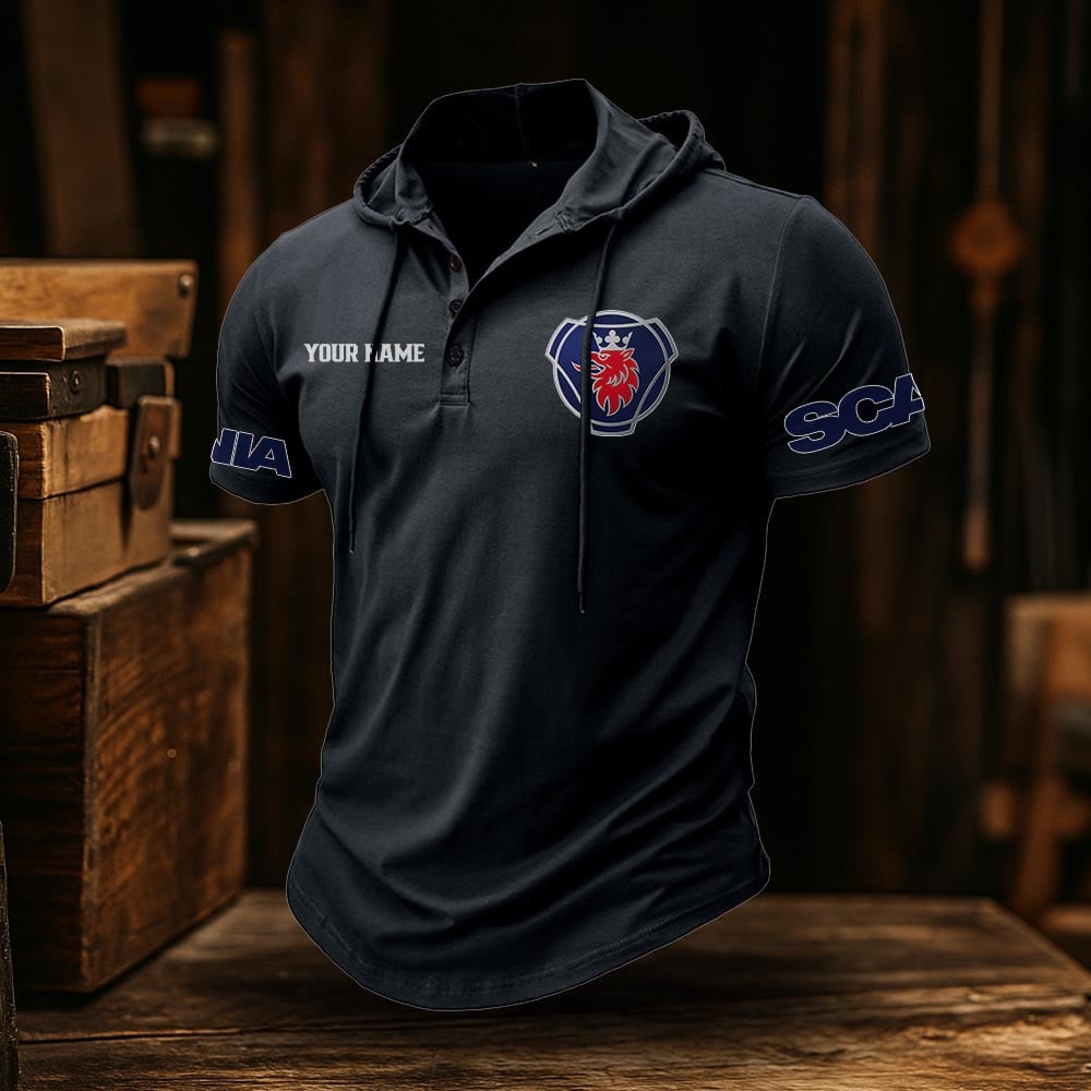 Scania Trucks Truck Classic Men's Sports Fitness Hooded Short Sleeved