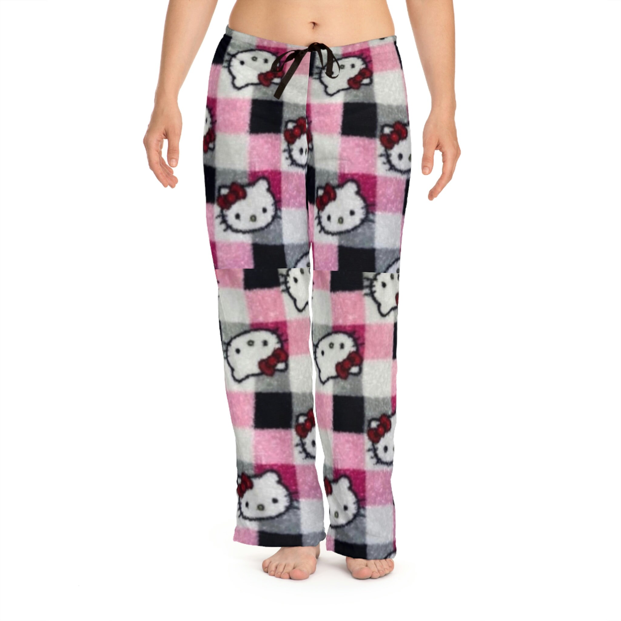 Pink plaid checkered hearts pink valentine Kitty sleep pajamas pants ombre Gift