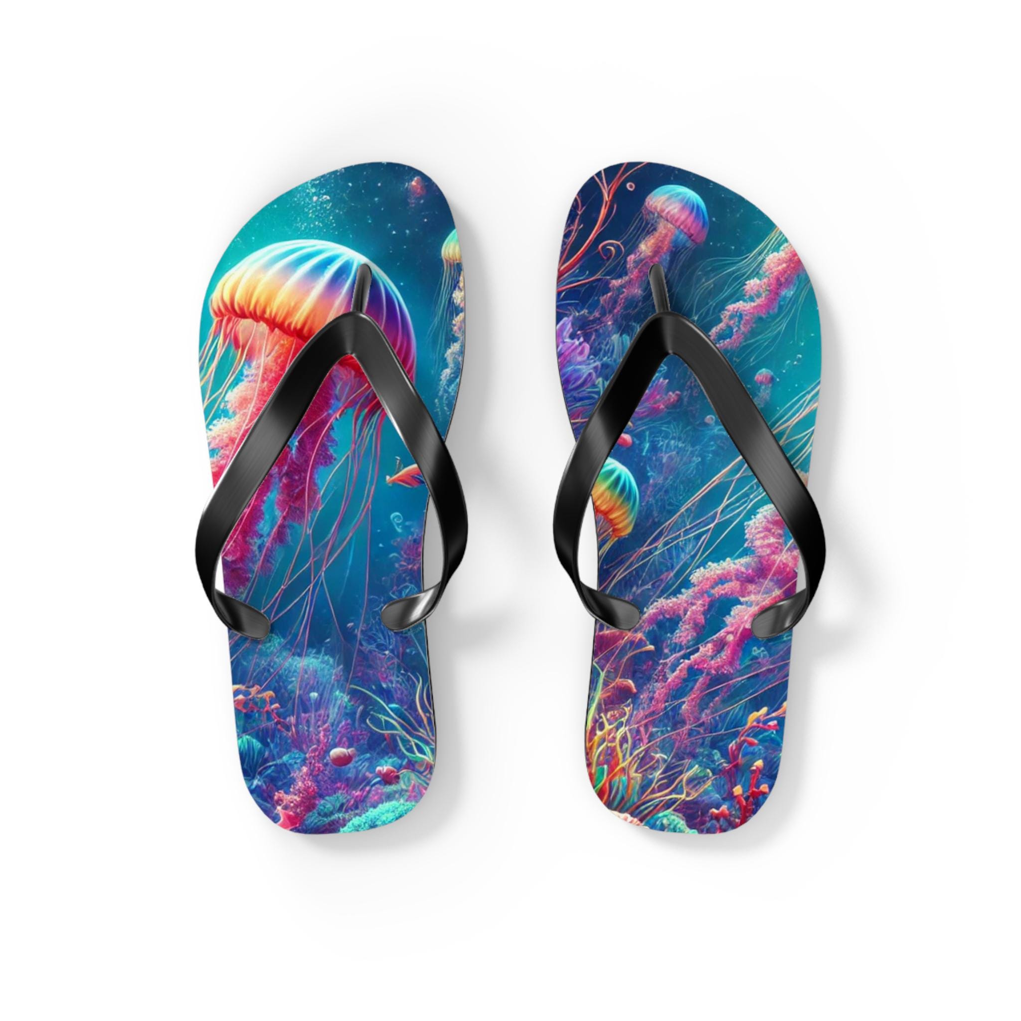 Underwater Jellyfish Flip Flops - Vibrant Ocean Scene Summer Sandals Ocean Vibes Jellyfish Flip Flops - Stylish Summer Beach Sandals