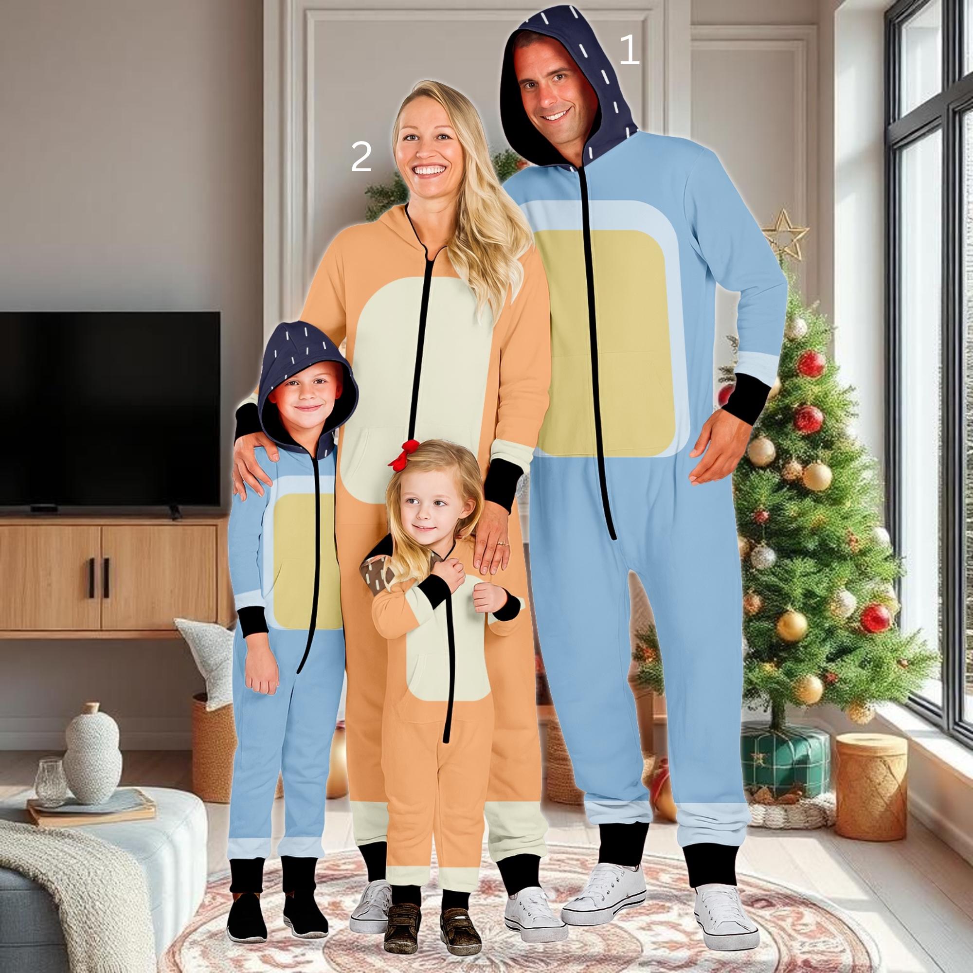 Dog Cosplay Family Jumpsuit, Blue Dog Costume Matching One-Piece Pajamas, Blue Dog Onesie, Xmas Gift