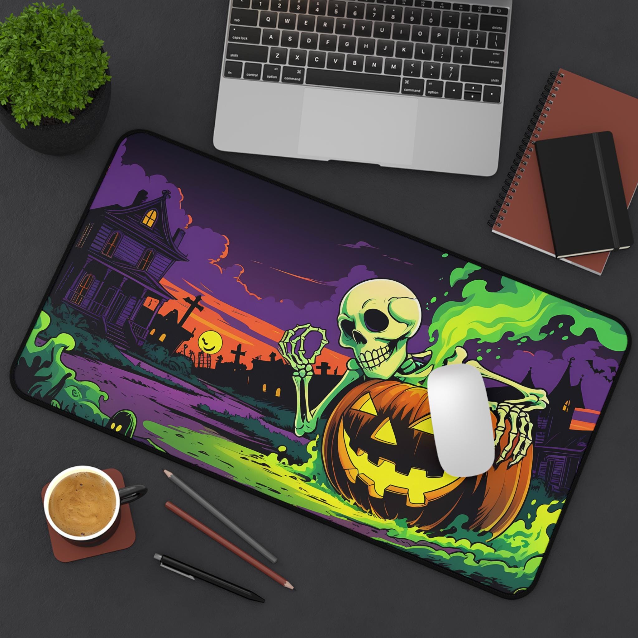 Halloween Desk Mat: Spooky Skeleton Neoprene Gamer Accessory