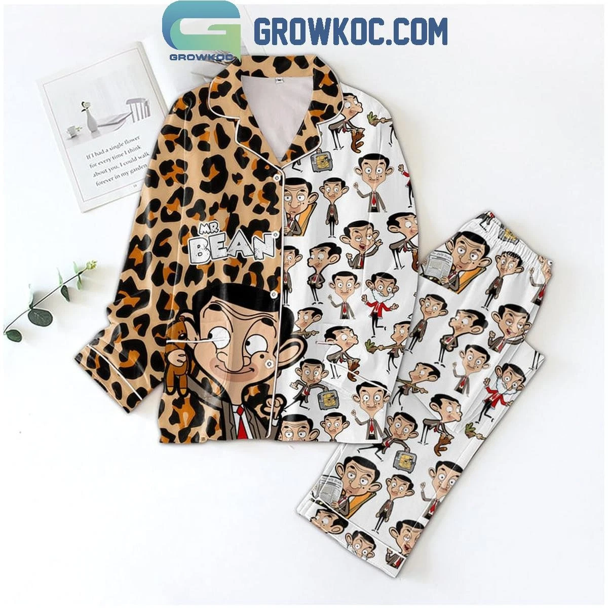 Mr Bean Cartoon Teddy Bear Love Fan Polyester Pajmas Set