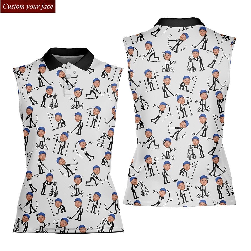 Women Sleeveless Custom Face All Over Print Personalized Photo Polo Shirt