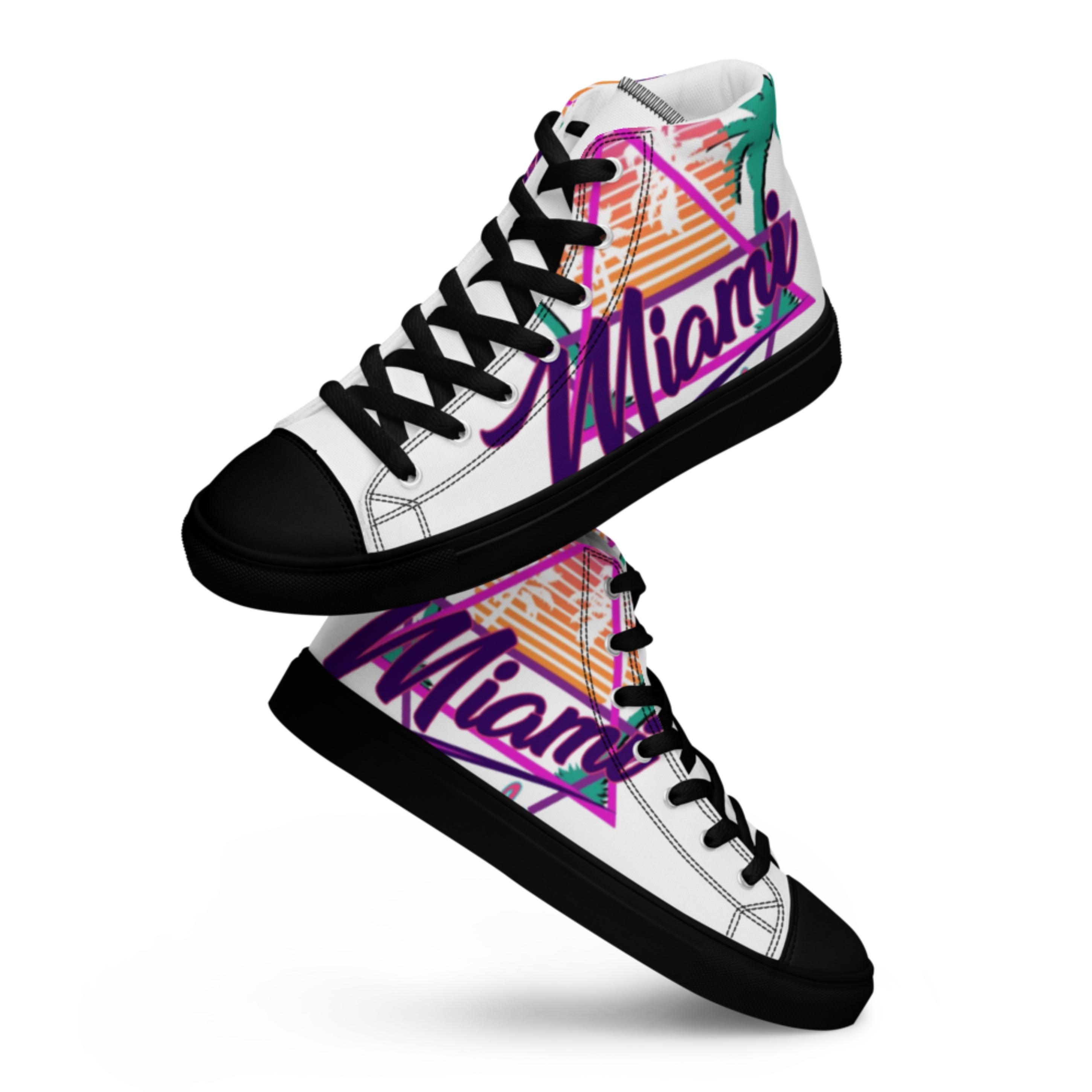 Mens High Top Canvas Shoes Miami Florida Design, Trendy & Comfortable Footwear for Casual Outfits
