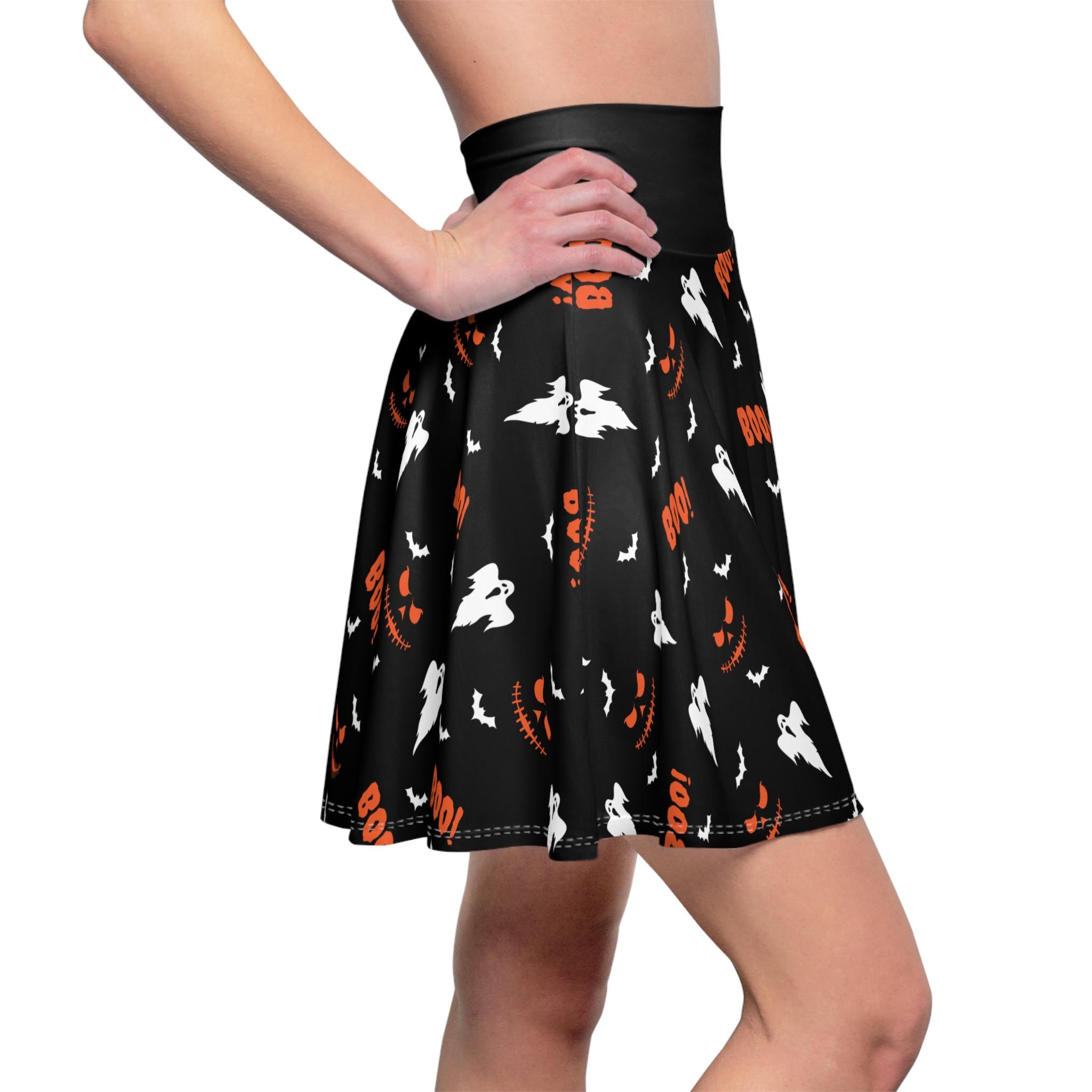 Women's Halloween Boo! Pattern high waist soft flowing skater skirt