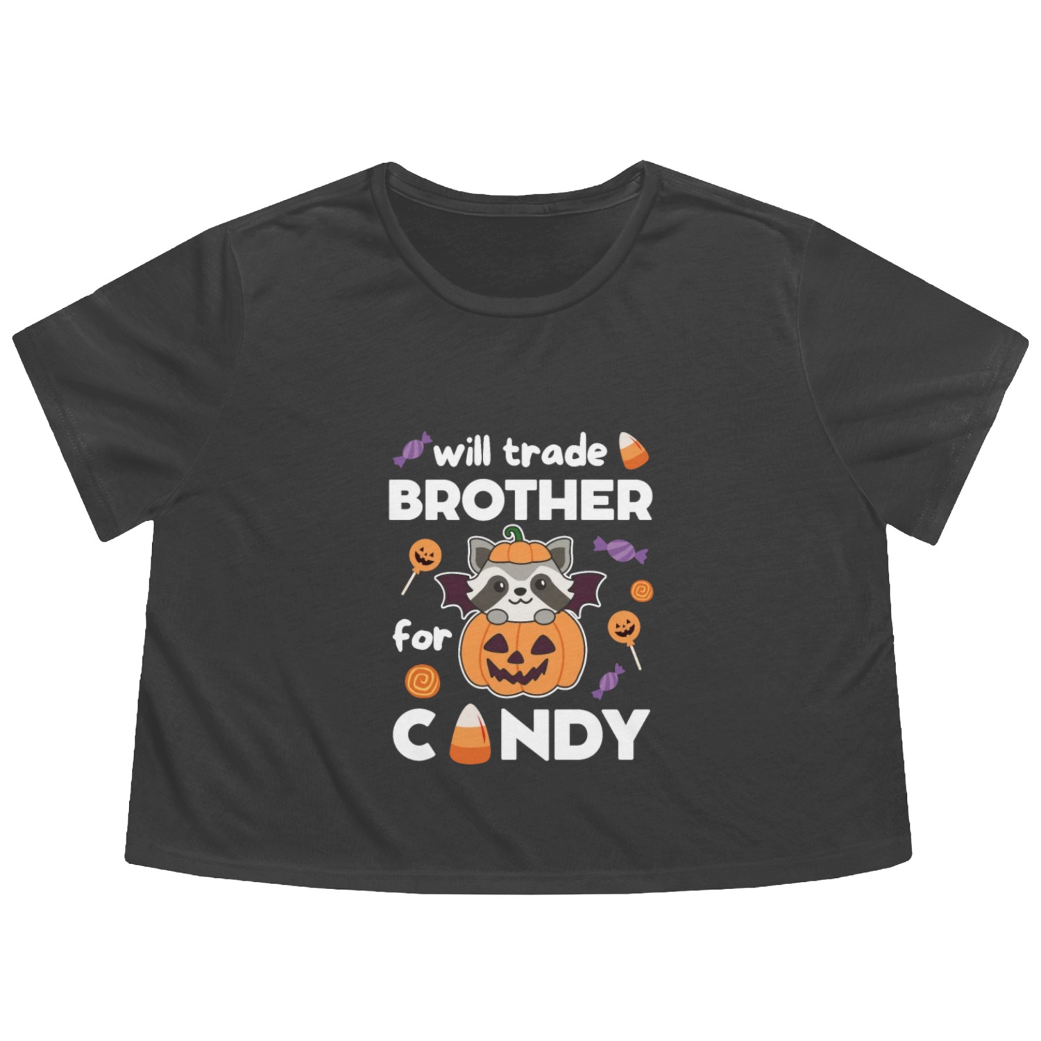 Raccoon Halloween Trade Brother For Candy Flowy Cropped Tees