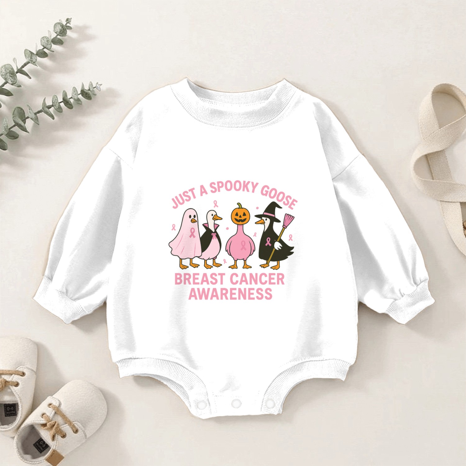 Spooky Goose Breast Cancer Awareness Design Baby Romper Sweatshirts