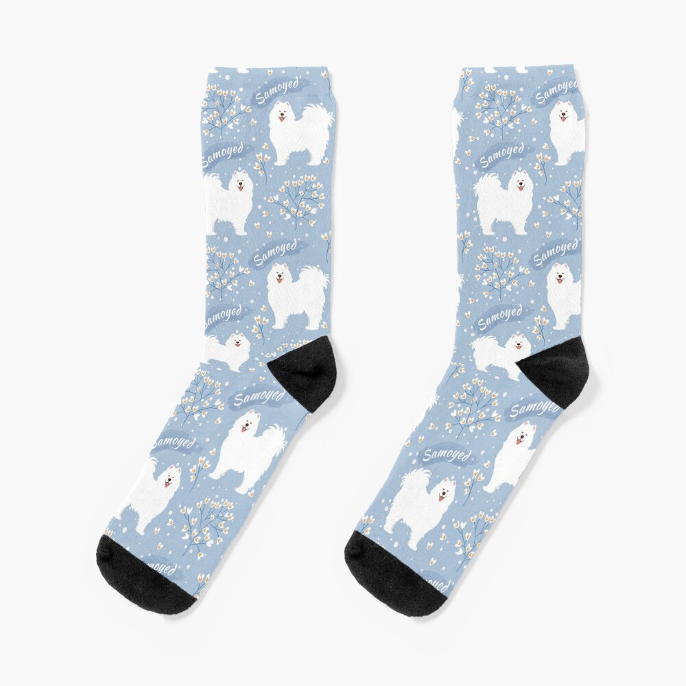 Samoyed Dog in Winter Snowy Garden Socks