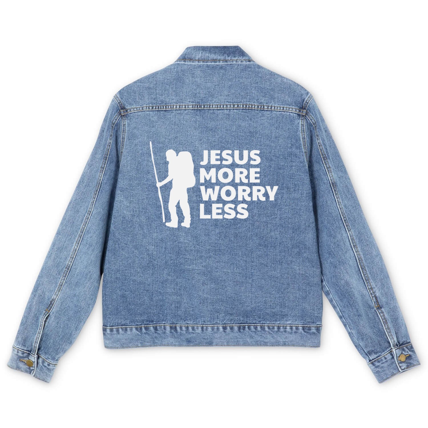 Hiking - Jesus More, Worry Less Men's Denim Jackets