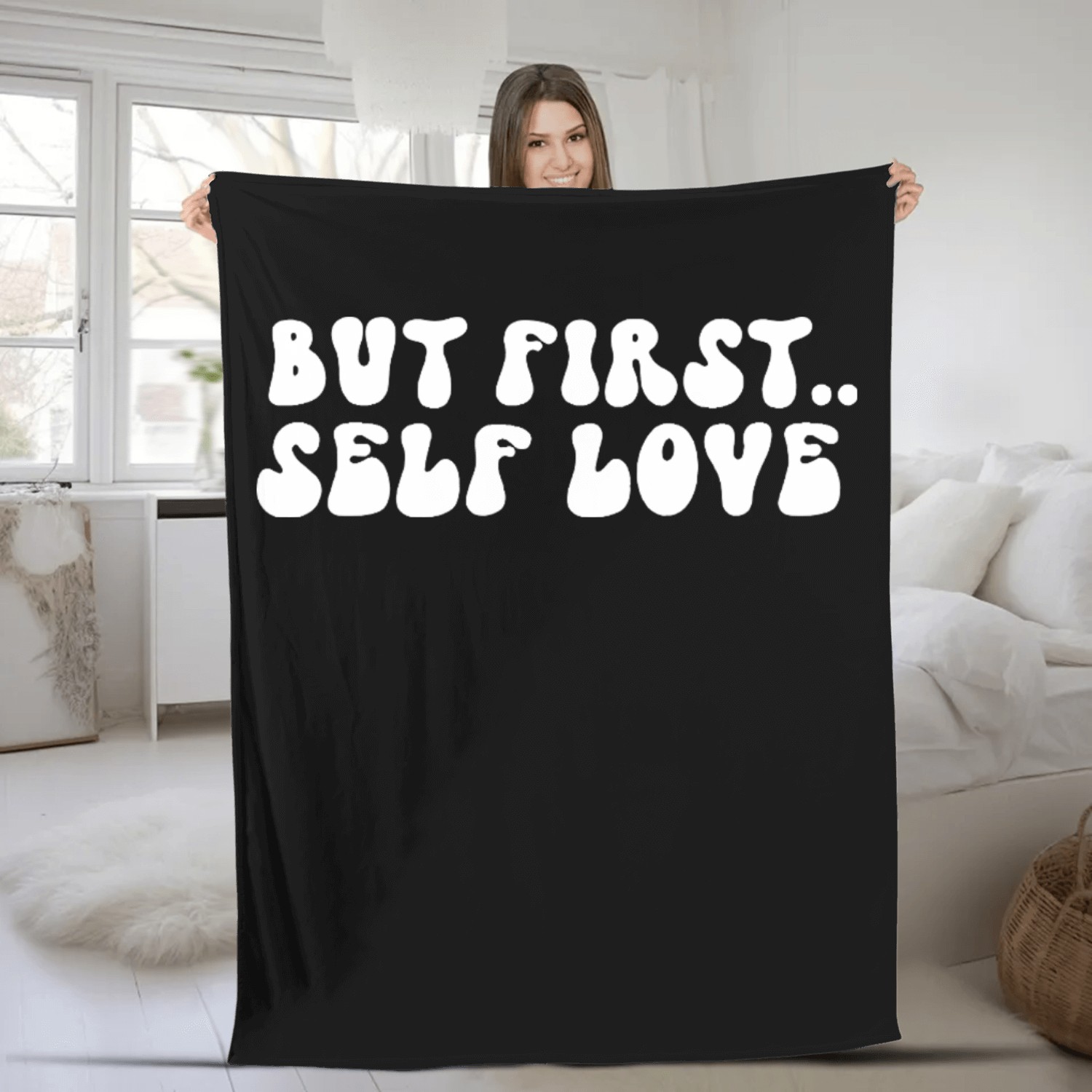 But First Self Love Motivational Message Fleece Blankets