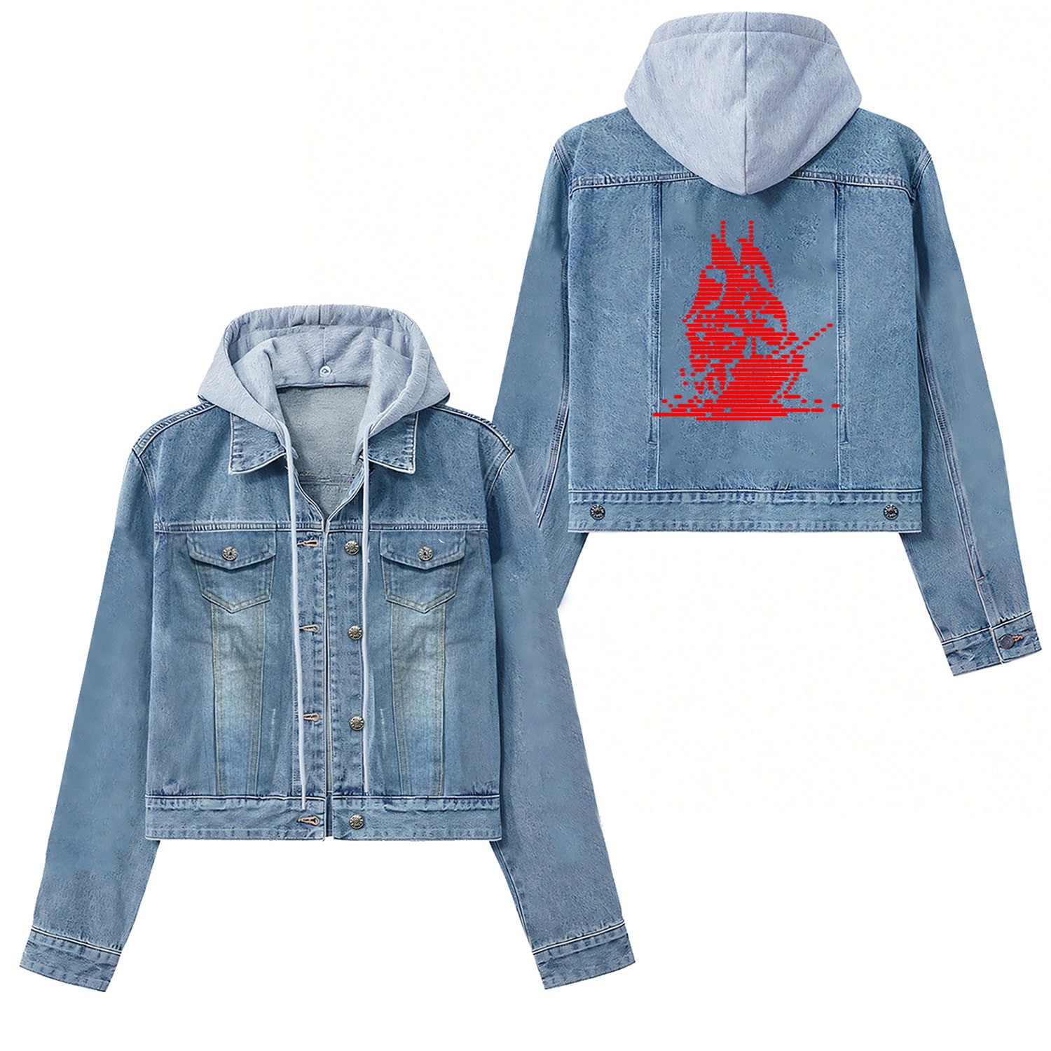 Sailing Ship Glitch Women's Denim Jackets