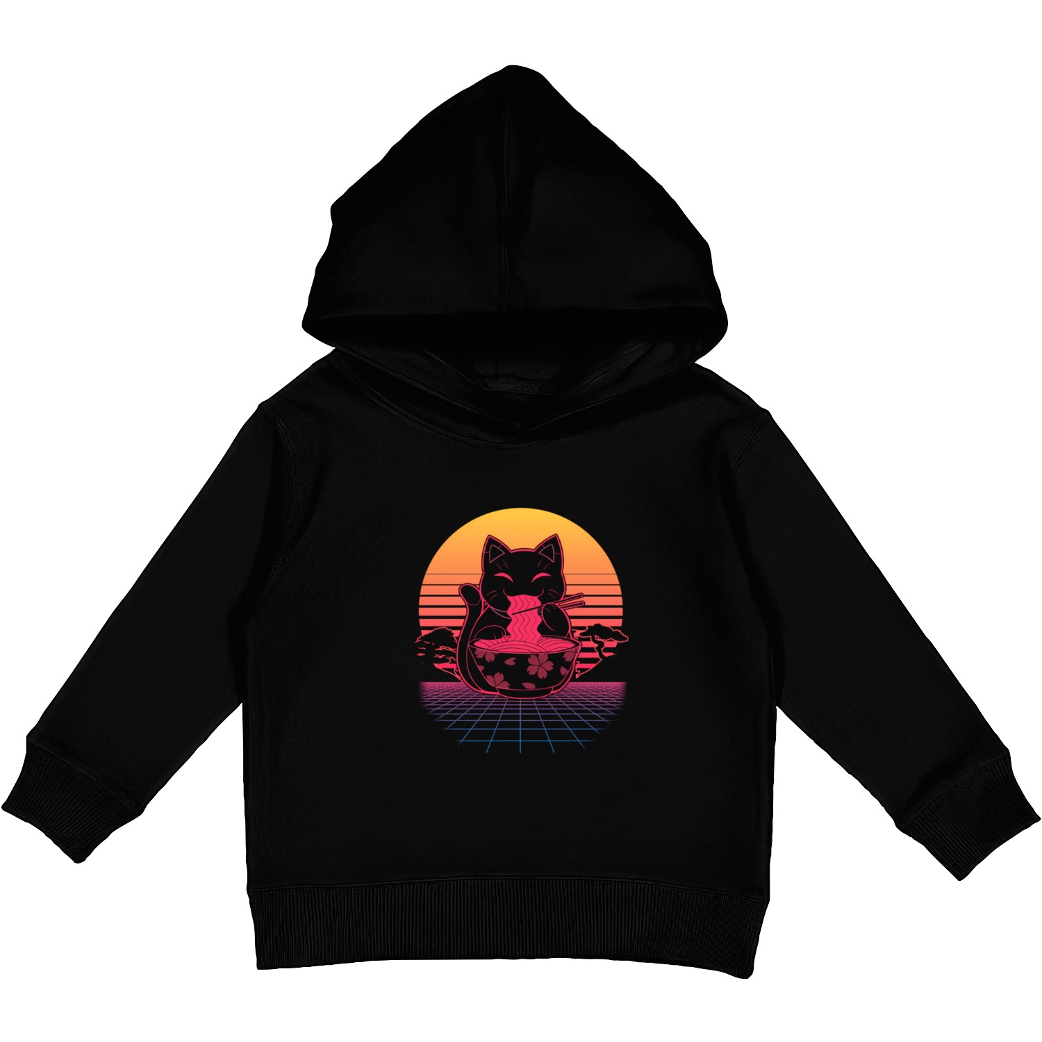 Kawaii Ra Neko Retro Cat Japanese Noodle Anime Kids Pullover Hoodies
