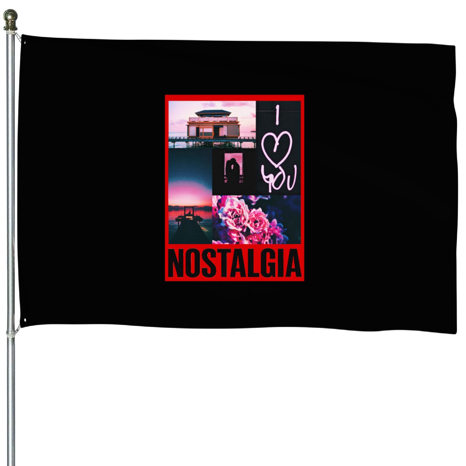 Nostalgic Coastal Flora Collage House Flags