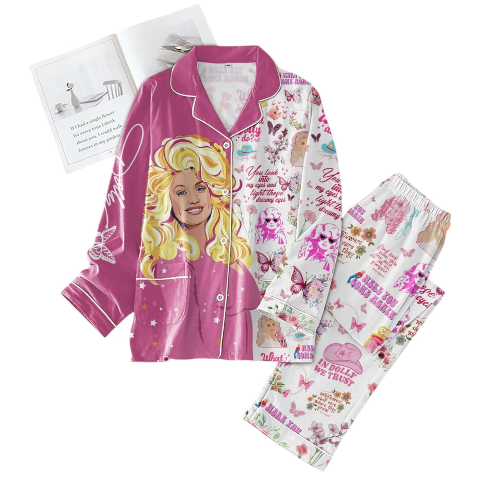 Dolly Parton Button Down Pajamas Set
