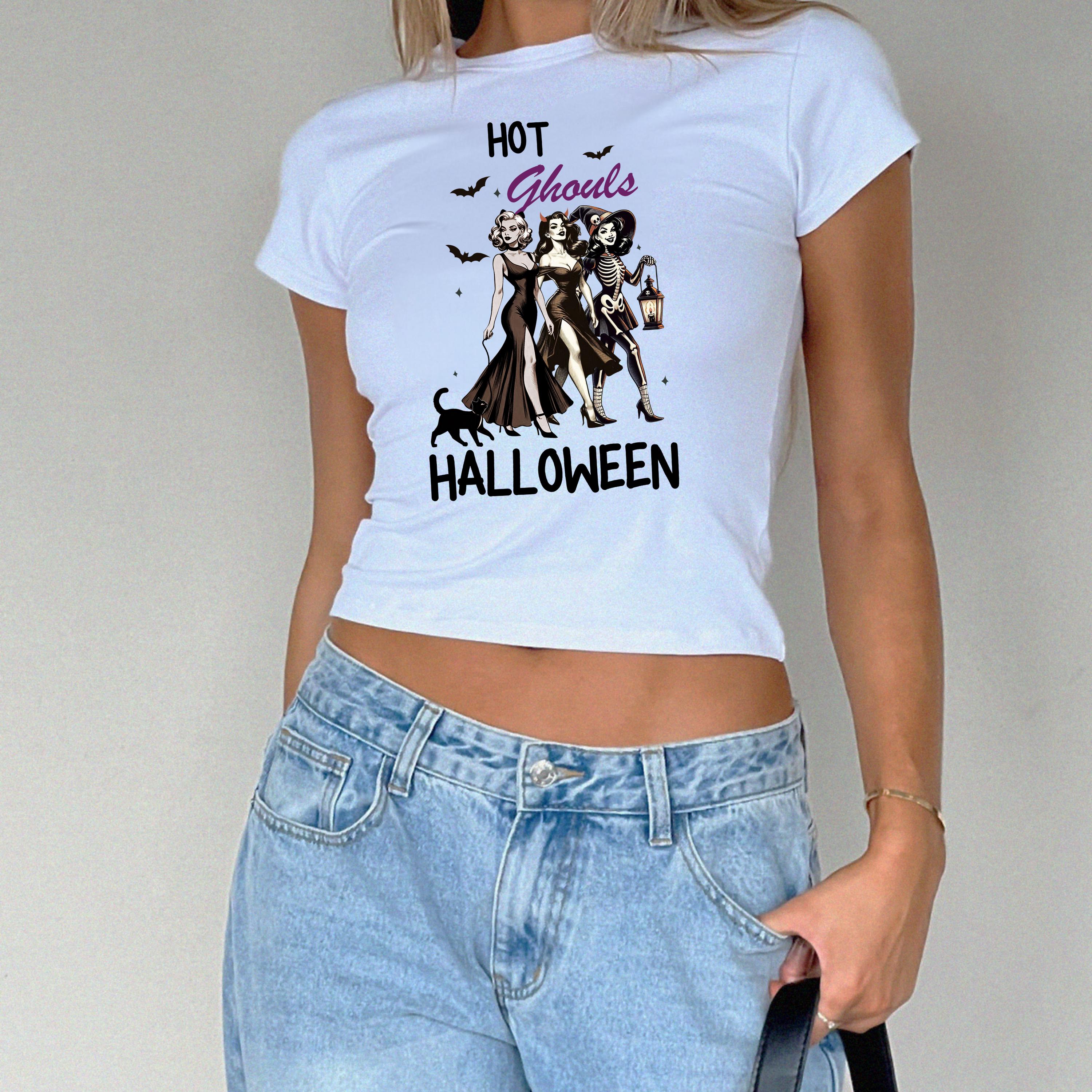 Halloween Cropped Top,Halloween Baby Tee,Womens Baby Tees for Halloween,Halloween Cropped Tops for Women,Womens Halloween,Halloween Party