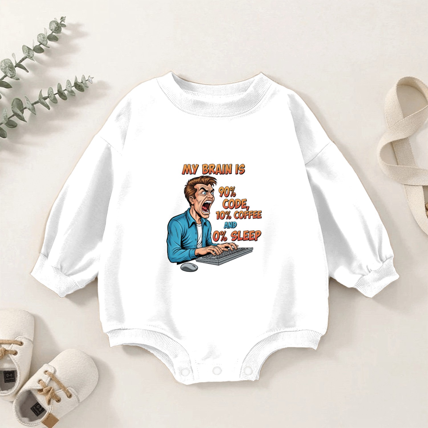 0% Sleep: Code & Coffee Powered Brain Baby Romper Sweatshirts